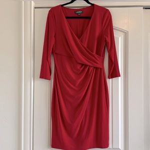 Lauren by Ralph Lauren wrap three-quarter length sleeve red dress - 12P